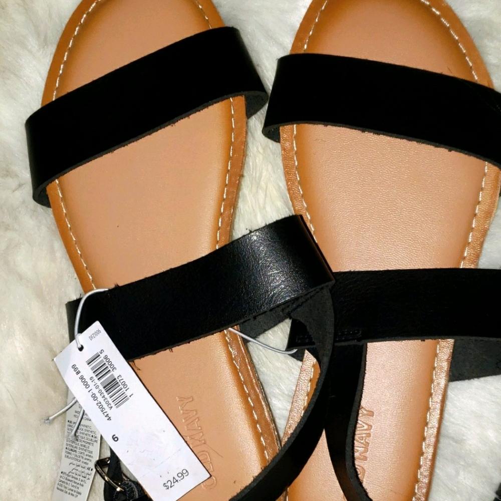 FLAT WOMENS BLACK DOUBLE STRAPSANDALS